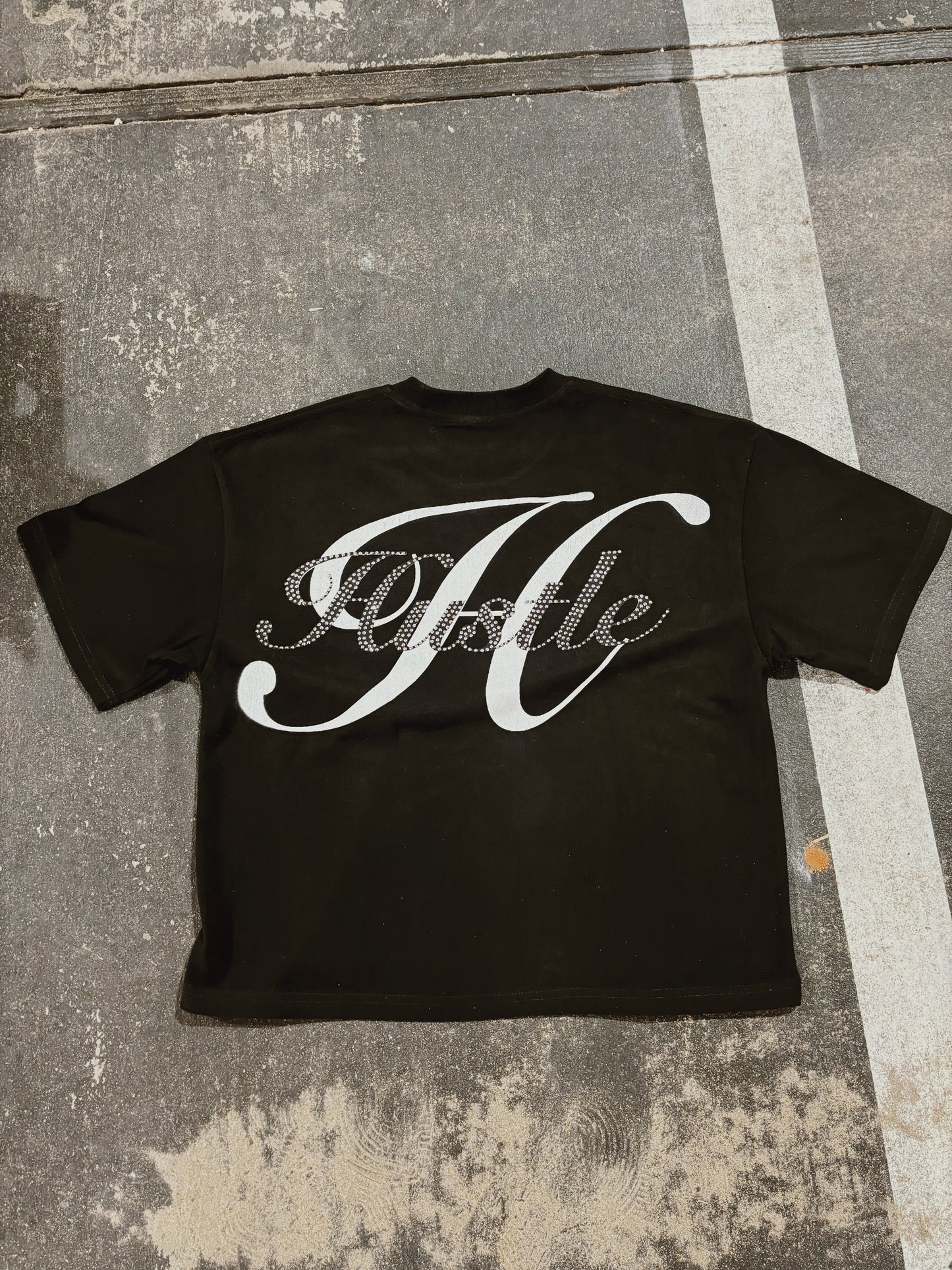 Black oversize Rhinestone tee
