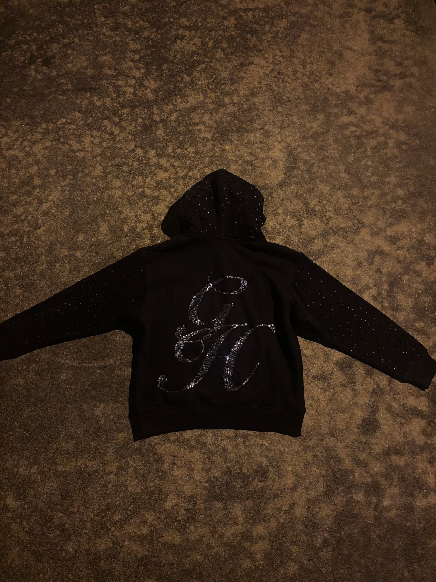 Black Heavyweight Rhinestone Hoodie