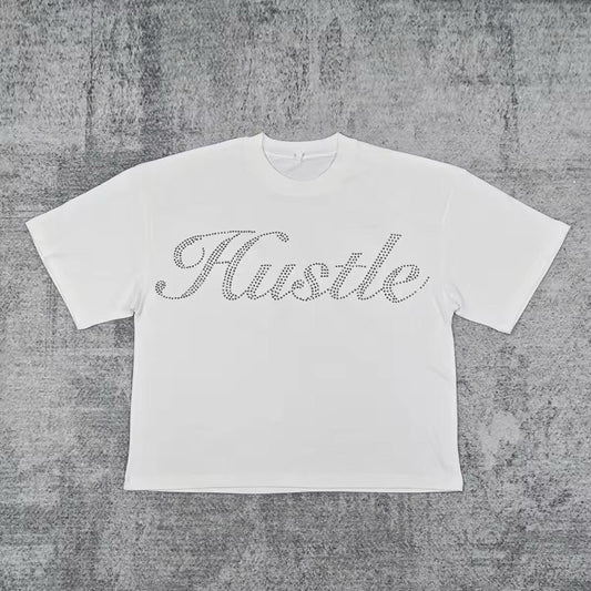 White oversize Rhinestone tee