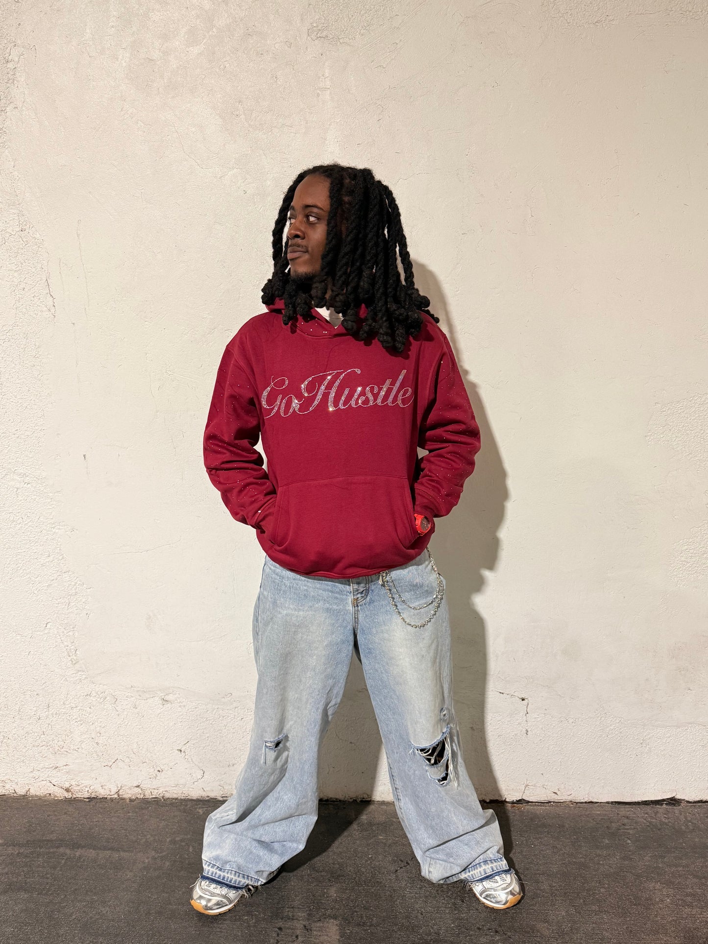 Red Heavyweight Rhinestone Hoodie
